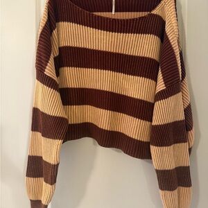 Free People Striped Brown and Tan Women's Sweater